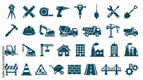 Construction and Industrial Vector Icons Set for Building and Development