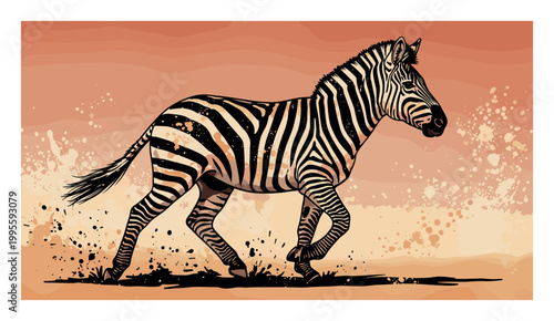 Running Zebra in African Savannah