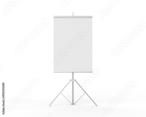 Tripod banner mockup template with adjustable stand on white background.
