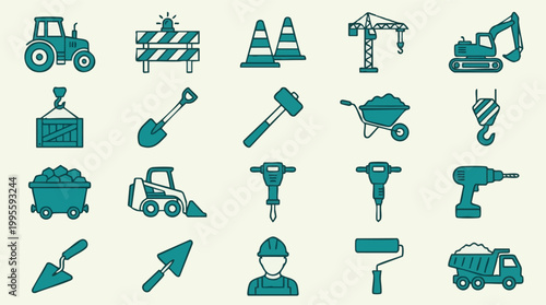 Construction and Building Industry Equipment Icons Set