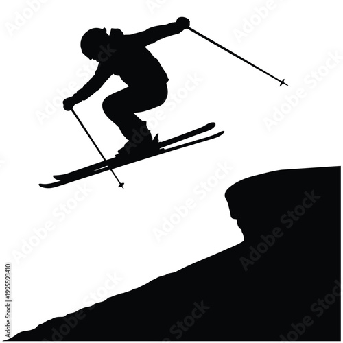Skier Silhouette Vector – Winter Sports Action Athlete SVG PNG EPS Clipart