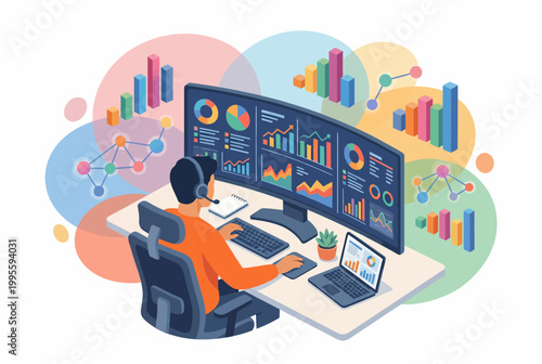 Professional Digital Workspace with Freelancer Managing Data Analytics