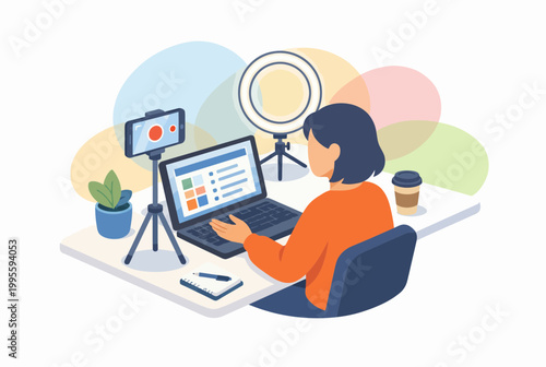 Content Creator Working at Digital Workspace for Side Hustle