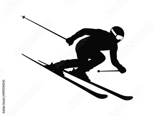 Skier Silhouette Vector – Winter Sports Action Athlete SVG PNG EPS Clipart