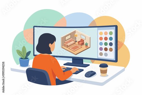Female interior designer working on a side hustle at a home desk