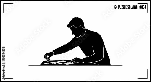 A man in silhouette concentrates on solving a jigsaw puzzle