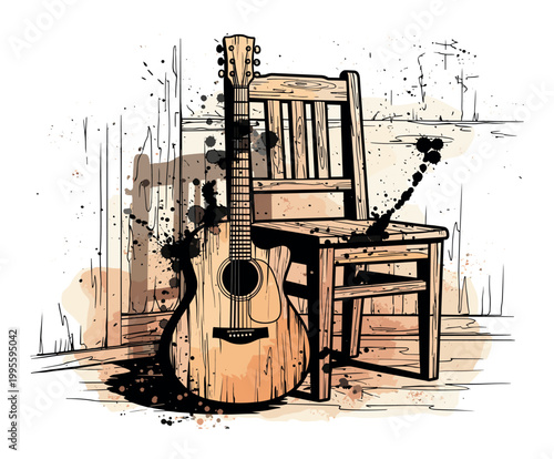 Acoustic Guitar and Chair