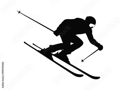 Skier Silhouette Vector – Winter Sports Action Athlete SVG PNG EPS Clipart