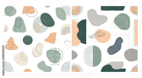 Abstract seamless pattern with organic shapes and geometric lines