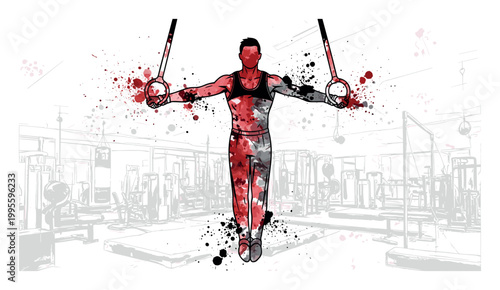 Gymnast On Rings Watercolor Splash