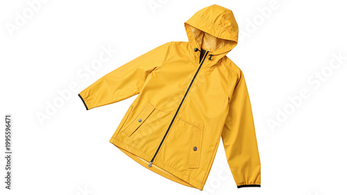 Tableau sur toile Yellow rain jacket hanging on a hook in a brightly lit room during a rainy day i