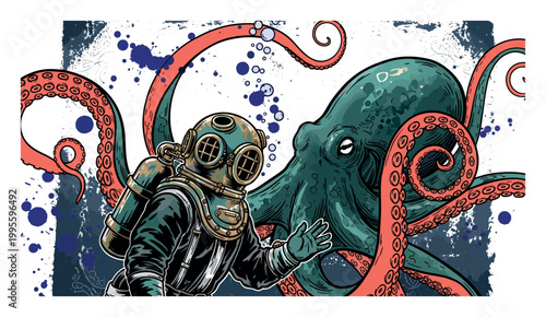 Diver Meets Giant Octopus
