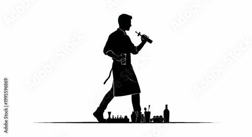 A silhouette of a bartender preparing drinks for a festive occasion.