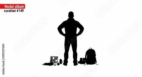 A prepared professional standing with modern tech and travel gear.