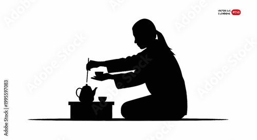 A woman in silhouette pours tea from a teapot into a cup