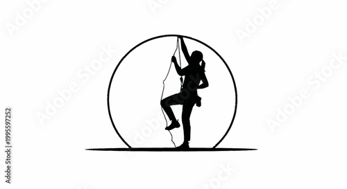 A woman rock climbing in a circular silhouette illustration