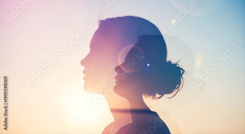 Portrait Silhouette with Soft Light Leaks and Pastel Double Exposure Effect