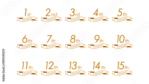 リボンのアニバーサリーロゴセット(1周年 2周年 3周年 4周年 5周年 6周年 7周年 8周年 9周年 10周年 11周年 12周年 13周年 14周年 15周年  お祝い 周年記念 イベント 設立記念 : anniversary icon 13-2
