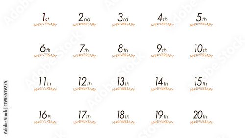 アニバーサリーロゴセット(1周年 2周年 3周年 4周年 5周年 6周年 7周年 8周年 9周年 10周年 11周年 12周年 13周年 14周年 15周年 16周年 17周年 18周年 19周年 20周年 お祝い 周年記念 イベント 設立記念 : anniversary icon 14-2