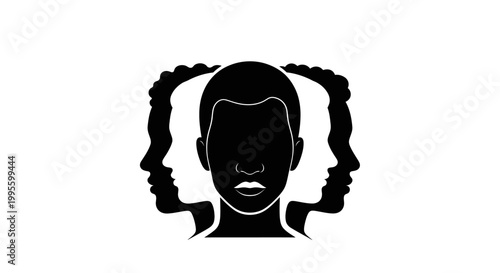 Black silhouette of young girl face.