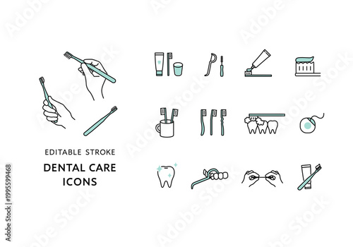 歯磨きにまつわるアイコンセット