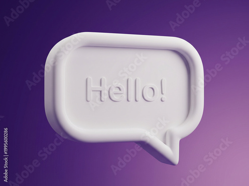 3D white speech bubble on a purple background