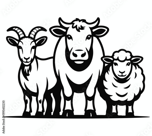 Qurbani Animals Trio Silhouette of Goat Cow and Sheep for Eid al-Adha