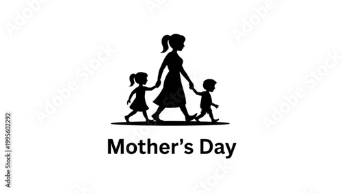 Mother walking with two children