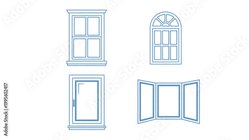 Foto Blue vector windows and doors set