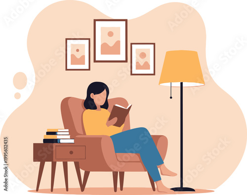 Finding rest and relaxation woman reading a book in a cozy home setting