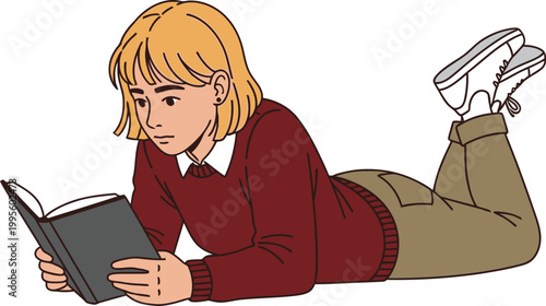 Peaceful rest and reading a girl enjoying quiet time with a book