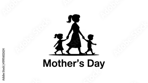 Mother holding two kids illustration