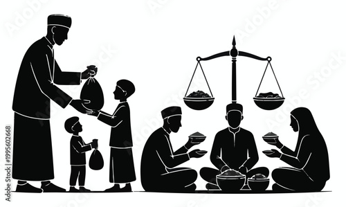 Qurbani Sacrifice Concept with Goat Silhouette and Food Distribution