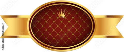 Red oval  golden ribbon