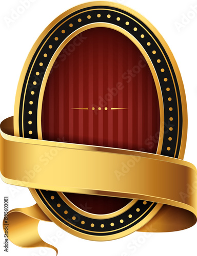 Red oval  golden ribbon