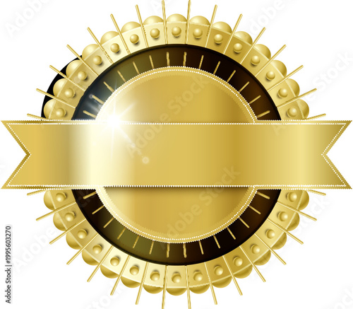 Golden radial icon with ribbon