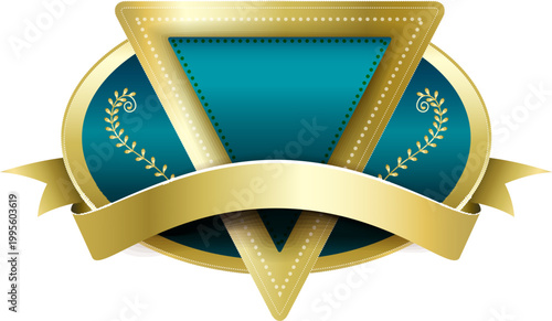 Blue triangle icon with ribbon