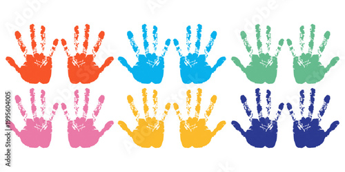 Rainbow hand print isolated on white background. Children's handprint color. Creative hand painted print. Happy childhood design