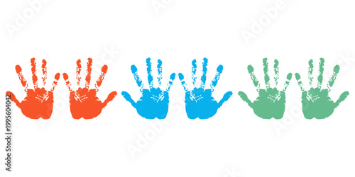 Rainbow hand print isolated on white background. Children's handprint color. Creative hand painted print. Happy childhood design
