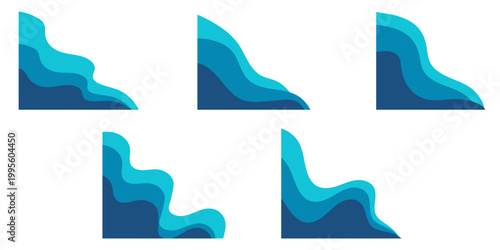 Collection of Blue Fish School Abstract Vector Patterns