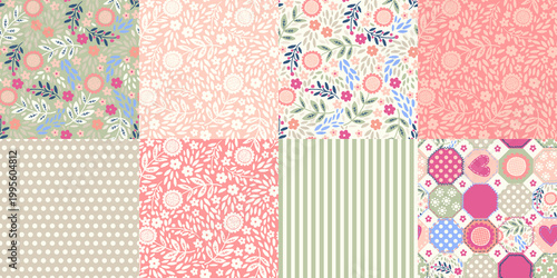 Patchwork Floral pattern.  Ladies textiles wrapping paper. Banner, Greeting Card, Valentines cards, Postcard, Packaging, Textile Print