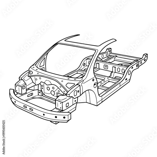 Car body shell with removed doors and interior