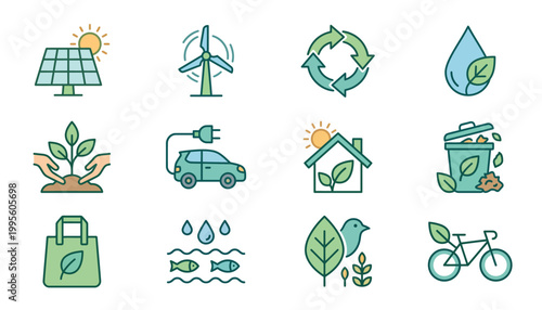 Eco friendly icons for sustainable living.