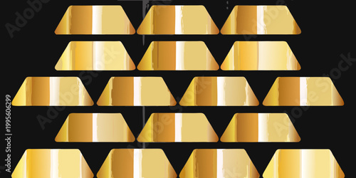A repeating pattern of golden trapezoid shaped ingots on a black background