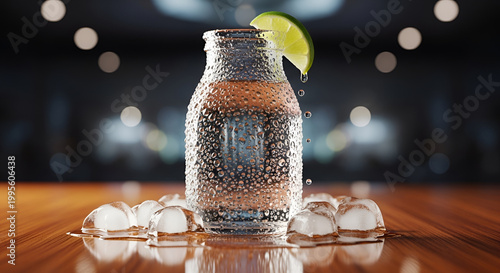 Cold refreshing drink on wooden table.