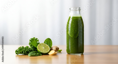 Fresh green juice with healthy ingredients.