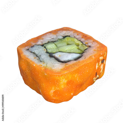 Delicious sushi roll with orange and green filling
