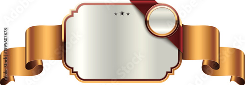 Pearl white label with golden ribbon