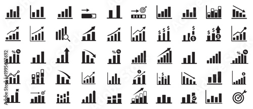 Photos Growing bar graph icon set