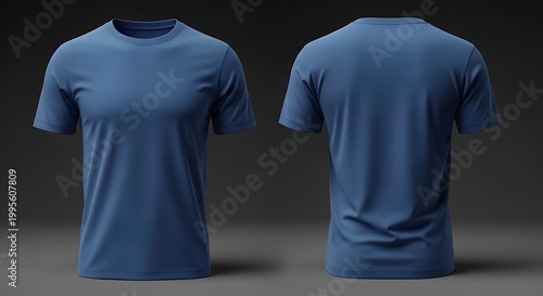 Front and Back View of a Blue Blank T-Shirt Mockup